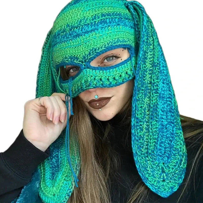 Cosplay Bunny Ear Windproof Mask for Cold Weather Green