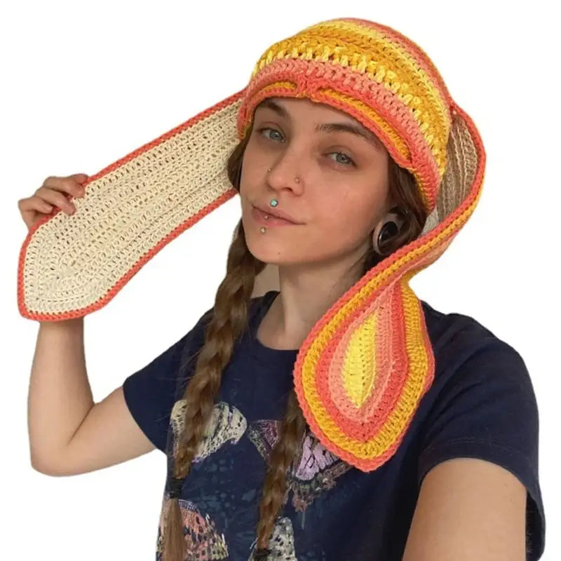 Cosplay Bunny Ear Windproof Mask for Cold Weather Orange