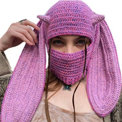 Cosplay Bunny Ear Windproof Mask for Cold Weather Purple