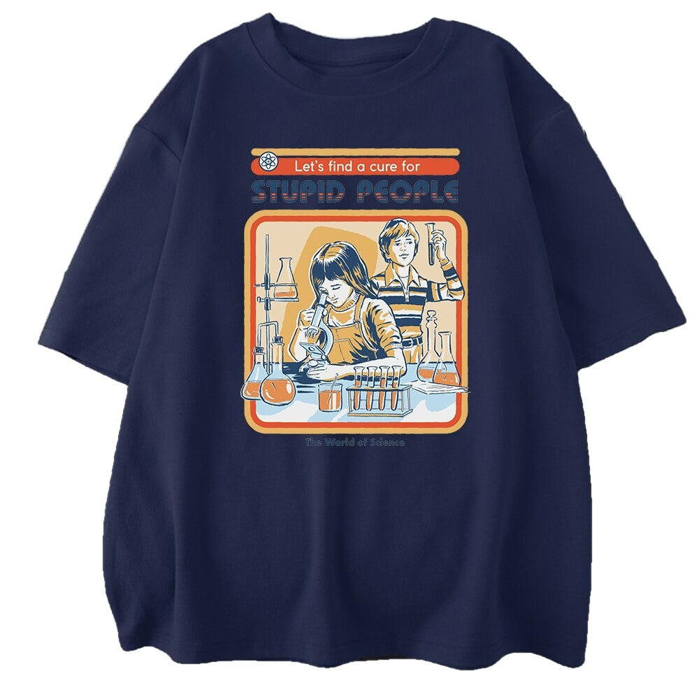 Cotton A Cure For Stupid People T-Shirt Dark Blue / S