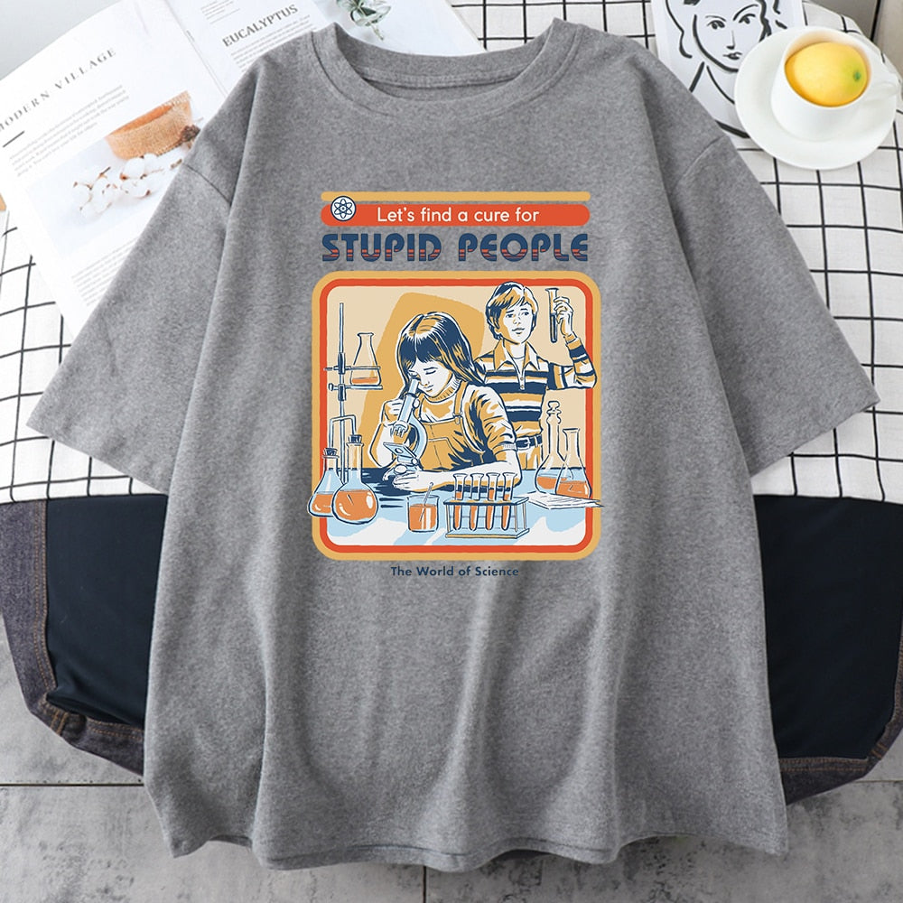 Cotton A Cure For Stupid People T-Shirt Gray / S