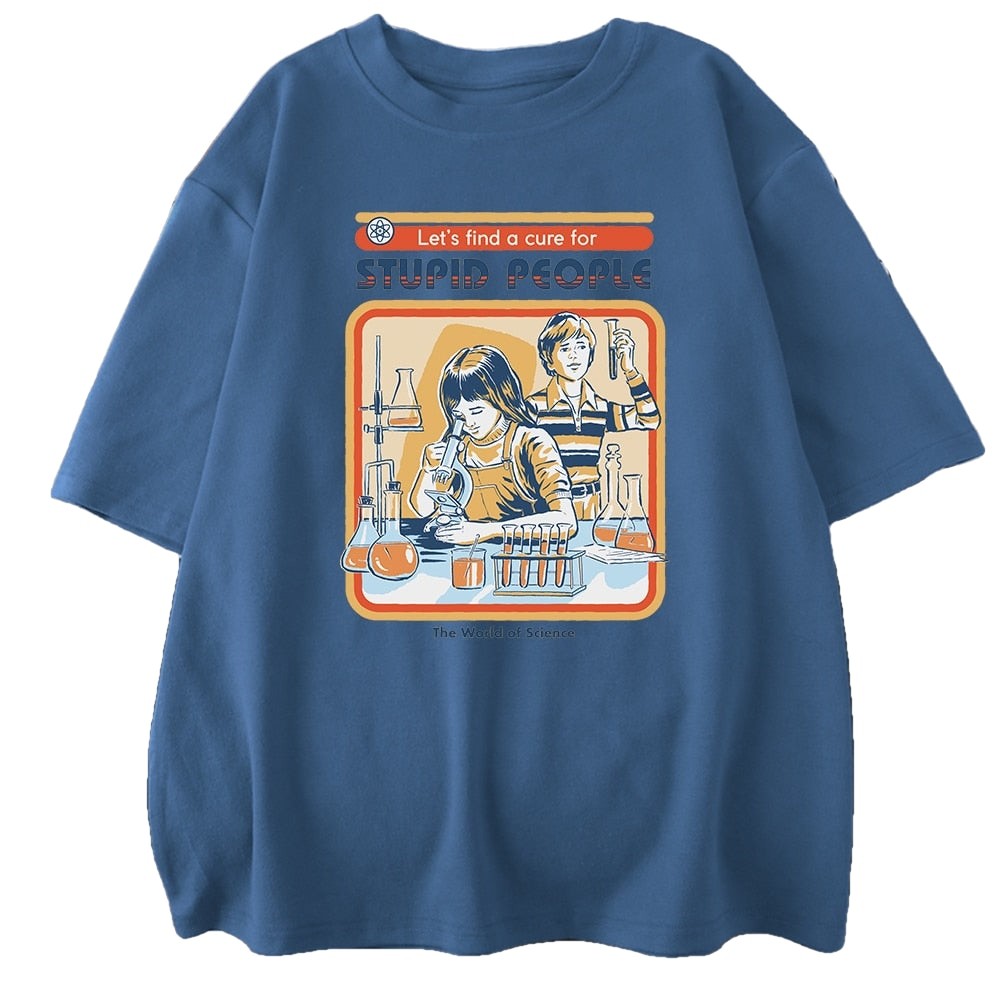 Cotton A Cure For Stupid People T-Shirt Haze Blue / S