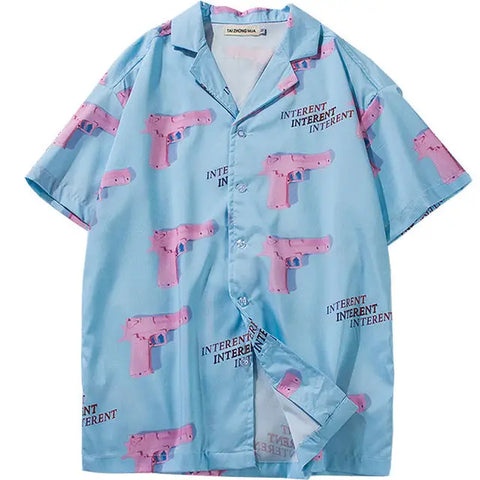 Cotton Aesthetic Pink Pistol Shirt for All Seasons Navy