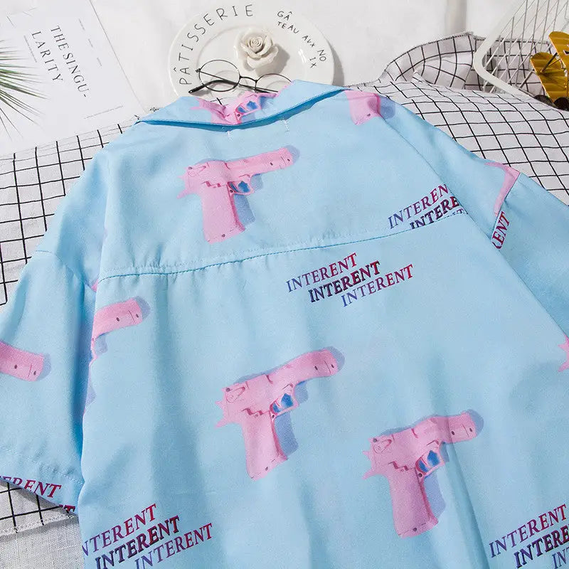 Cotton Aesthetic Pink Pistol Shirt for All Seasons