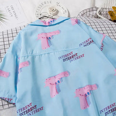 Cotton Aesthetic Pink Pistol Shirt for All Seasons