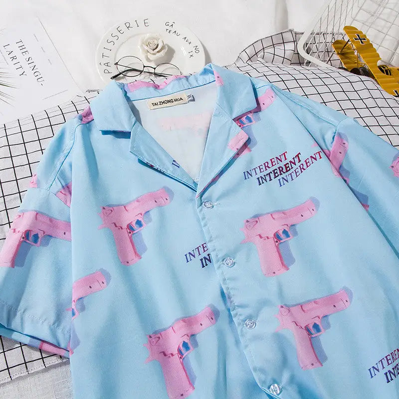 Cotton Aesthetic Pink Pistol Shirt for All Seasons