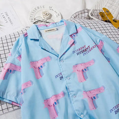 Cotton Aesthetic Pink Pistol Shirt for All Seasons