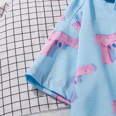 Cotton Aesthetic Pink Pistol Shirt for All Seasons