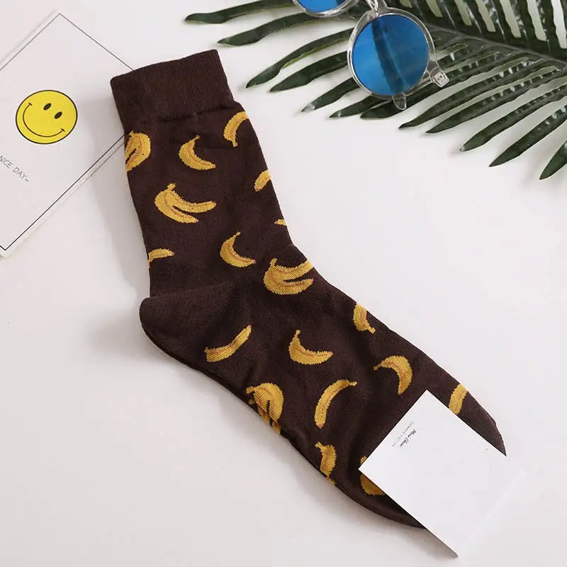Cotton Animal Cartoon Middle Tube Socks Brown Banana