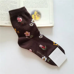 Cotton Animal Cartoon Middle Tube Socks Brown Flowers