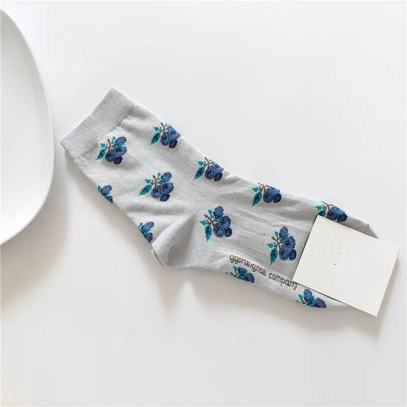 Cotton Animal Cartoon Middle Tube Socks Gray Blue Berry
