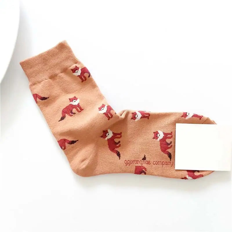 Cotton Animal Cartoon Middle Tube Socks Orange Fox