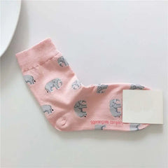 Cotton Animal Cartoon Middle Tube Socks Pink Elephant