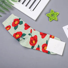 Cotton Animal Cartoon Middle Tube Socks White Flowers