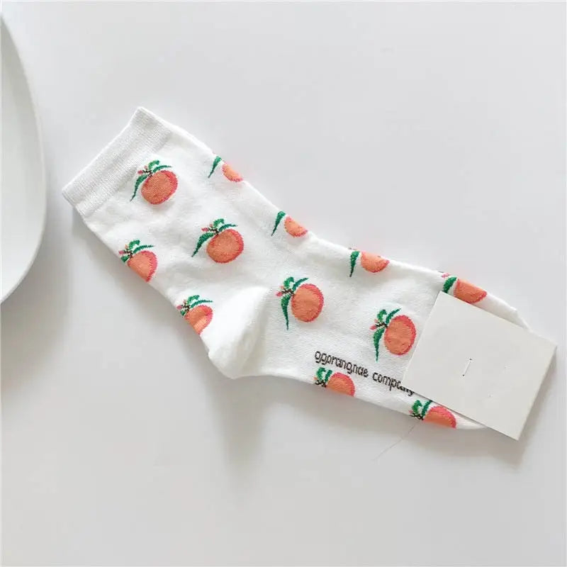 Cotton Animal Cartoon Middle Tube Socks White Orange