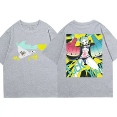 Cotton Anime Cyberpunk Short Sleeve T Shirt Grey. / XS