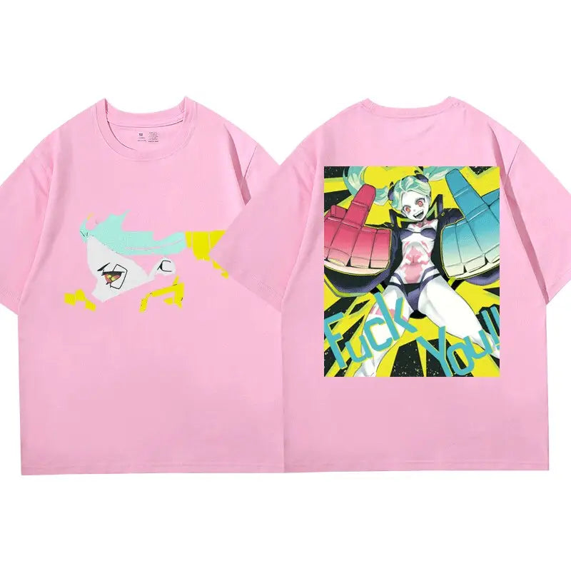 Cotton Anime Cyberpunk Short Sleeve T Shirt Pink / XS