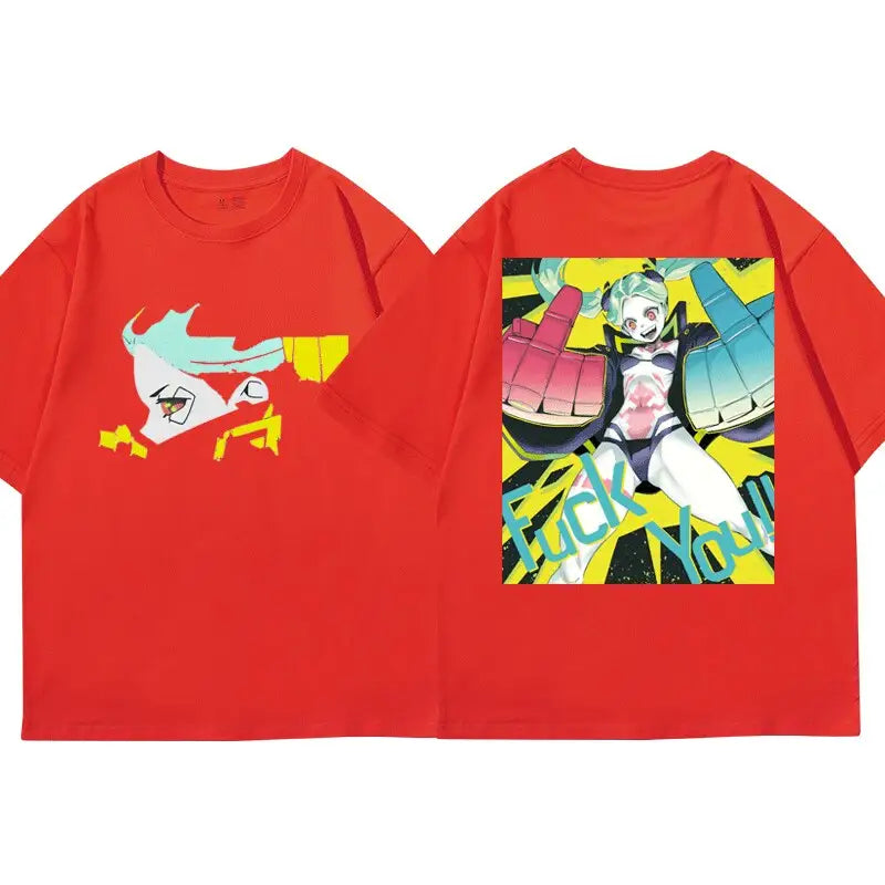Cotton Anime Cyberpunk Short Sleeve T Shirt Red / XS