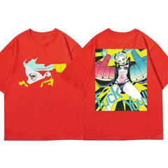 Cotton Anime Cyberpunk Short Sleeve T Shirt Red / XS