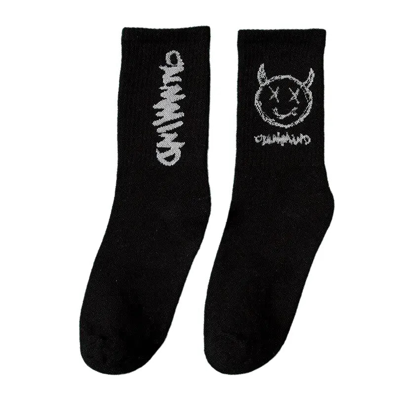 Cotton Bamboo Demon Face Socks Black-Devil / One Size