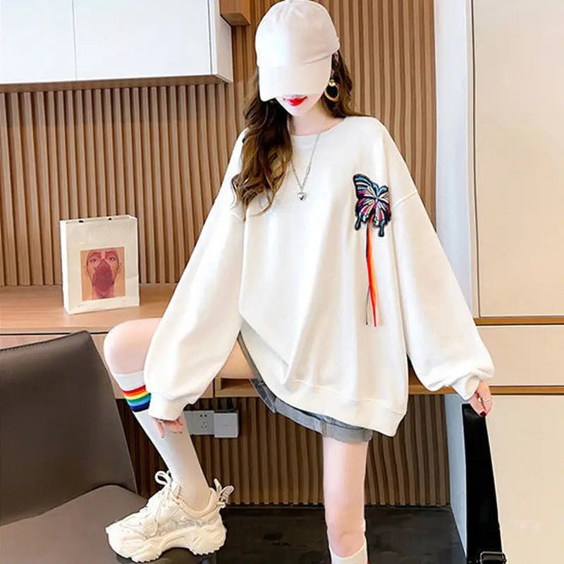 Cotton Butterfly 3D Graphic Crewneck Oversized Sweatshirt
