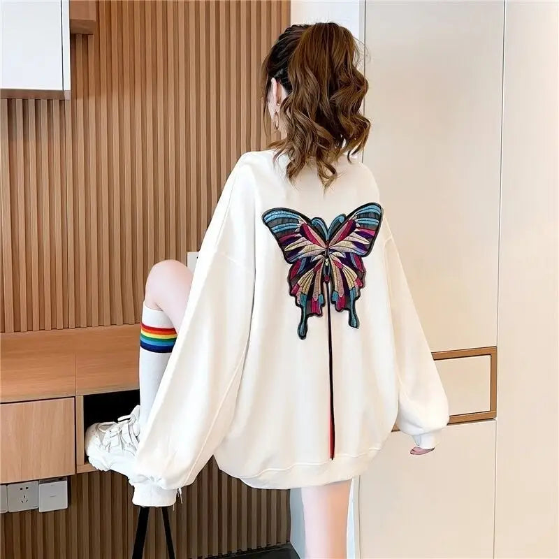 Cotton Butterfly 3D Graphic Crewneck Oversized Sweatshirt