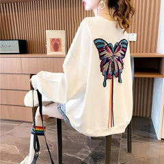 Cotton Butterfly 3D Graphic Crewneck Oversized Sweatshirt