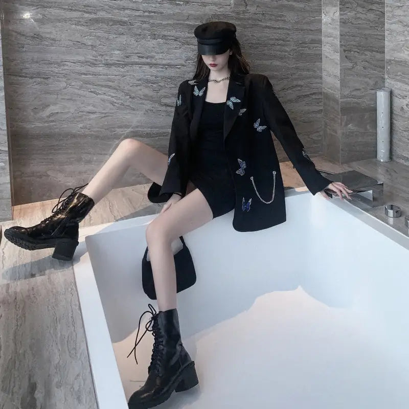 Cotton Butterfly Oversize Chain Blazer