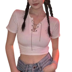 Cotton Butterfly V-Neck Chain Crop Top