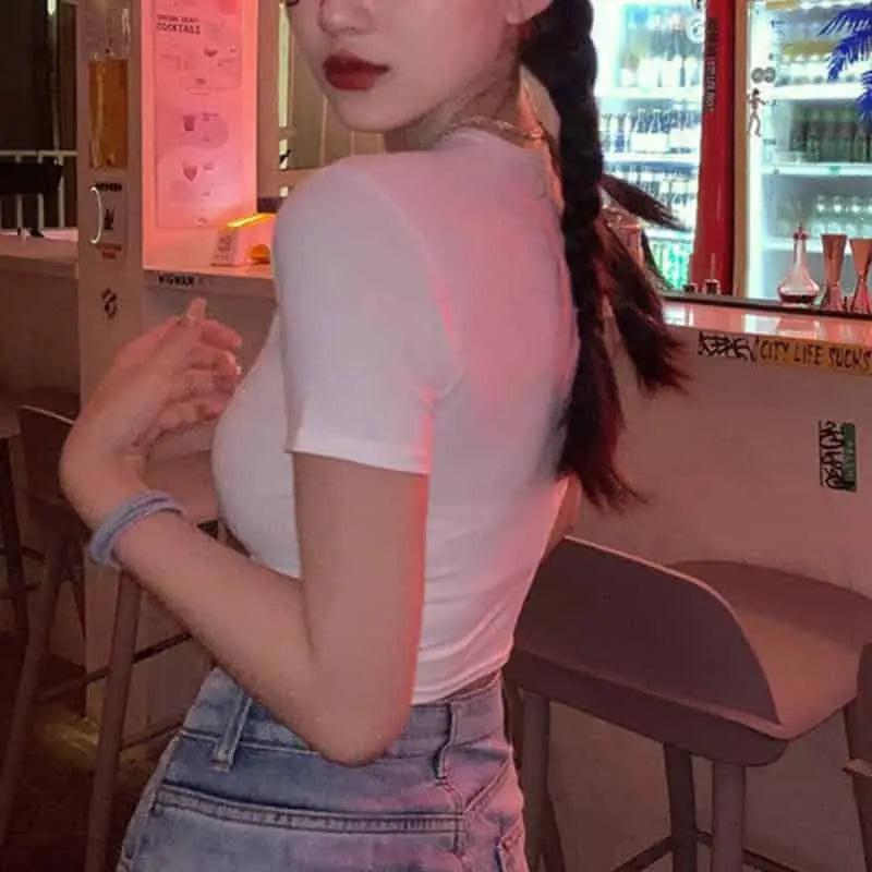 Cotton Butterfly V-Neck Chain Crop Top