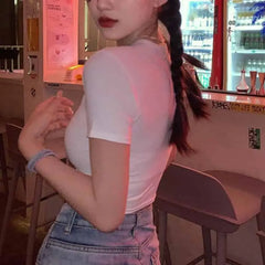 Cotton Butterfly V-Neck Chain Crop Top