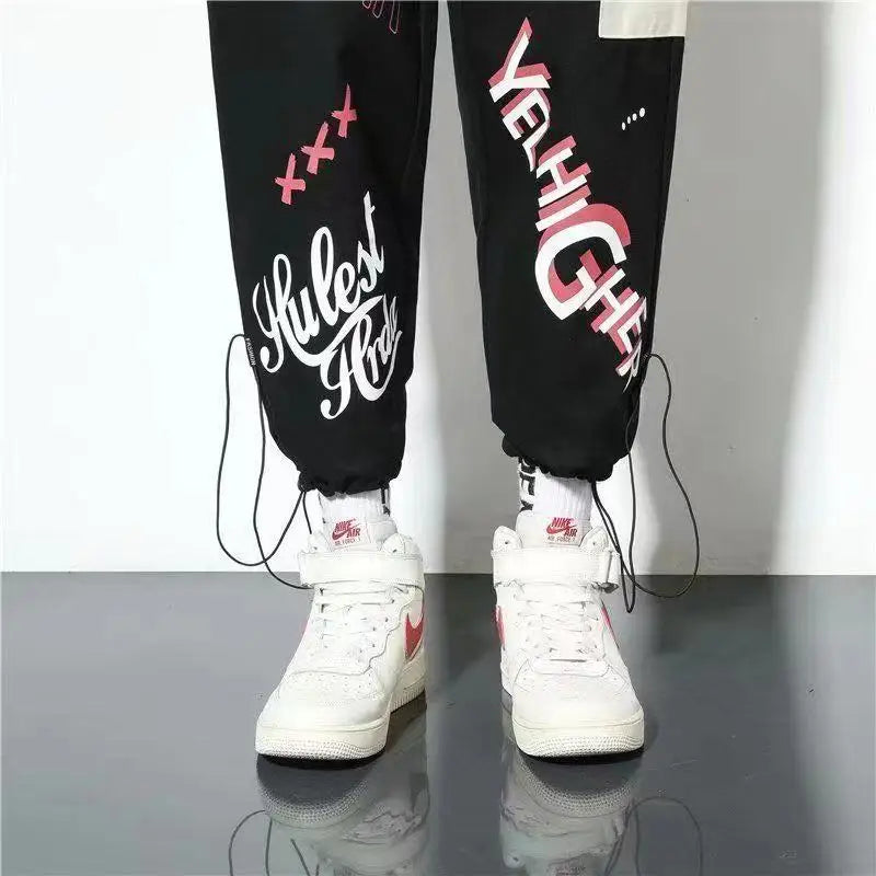 Cotton Cargo Pants Graffiti Multi Pockets Loose Fit