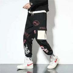 Cotton Cargo Pants Graffiti Multi Pockets Loose Fit