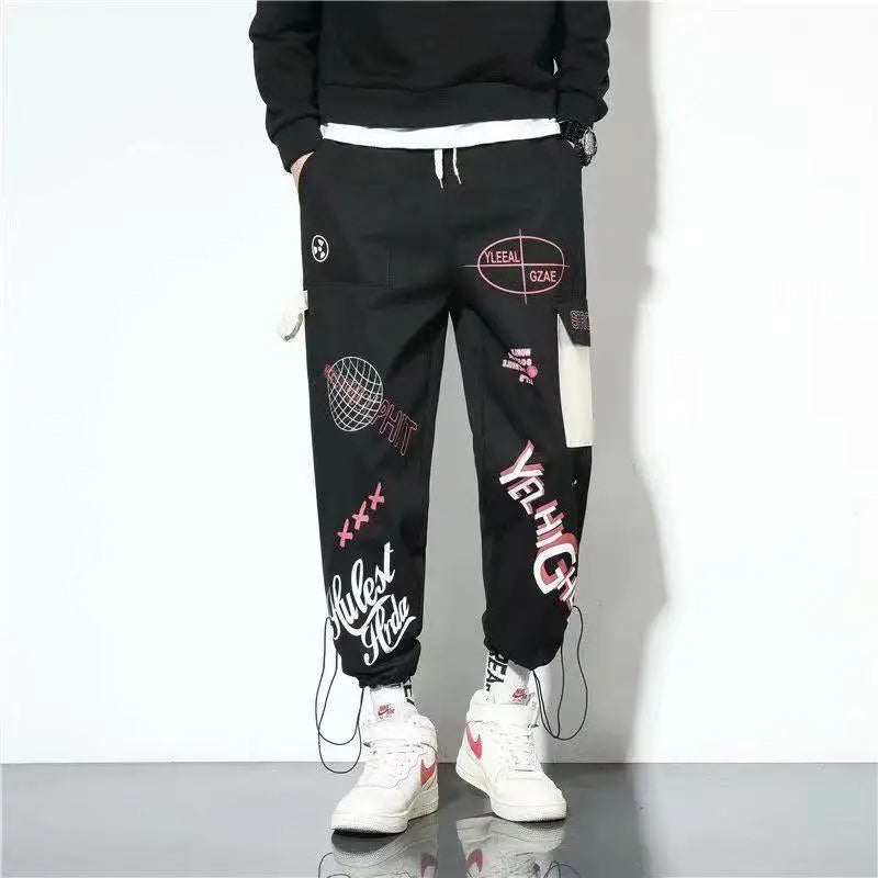 Cotton Cargo Pants Graffiti Multi Pockets Loose Fit