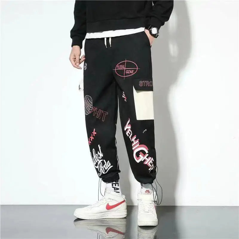 Cotton Cargo Pants Graffiti Multi Pockets Loose Fit