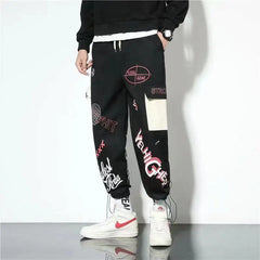 Cotton Cargo Pants Graffiti Multi Pockets Loose Fit