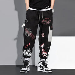 Cotton Cargo Pants Graffiti Multi Pockets Loose Fit