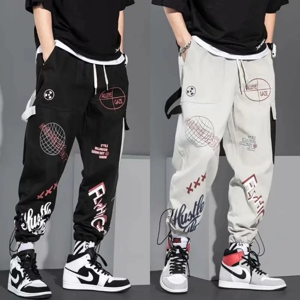 Cotton Cargo Pants Graffiti Multi Pockets Loose Fit