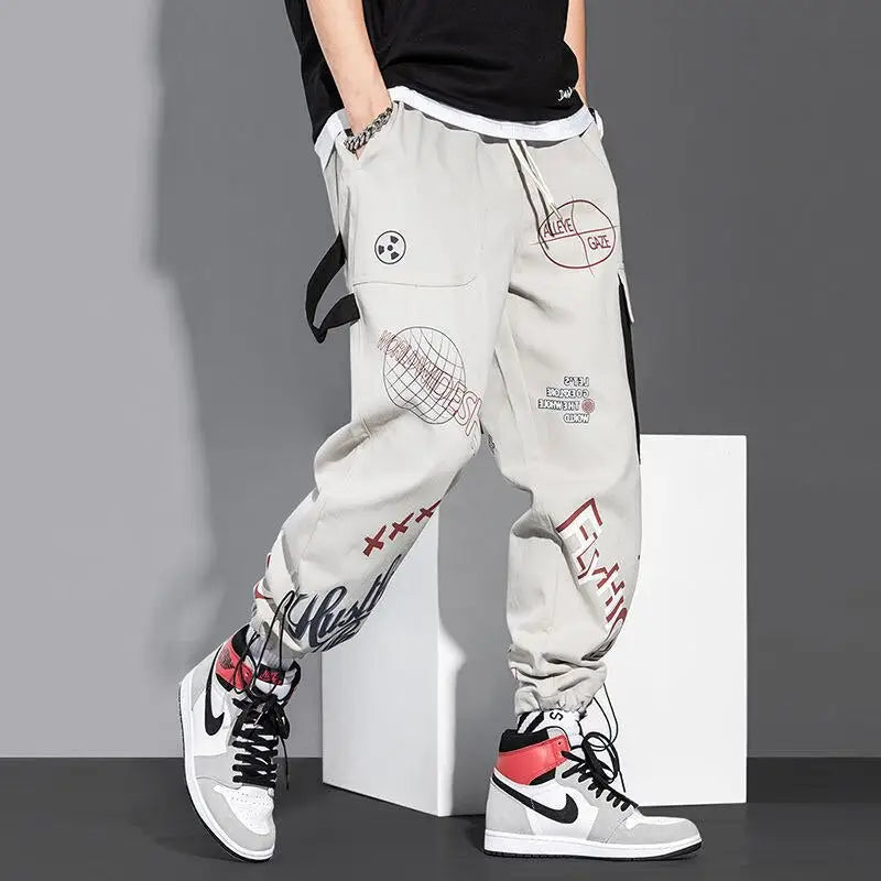 Cotton Cargo Pants Graffiti Multi Pockets Loose Fit