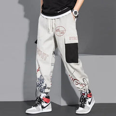 Cotton Cargo Pants Graffiti Multi Pockets Loose Fit