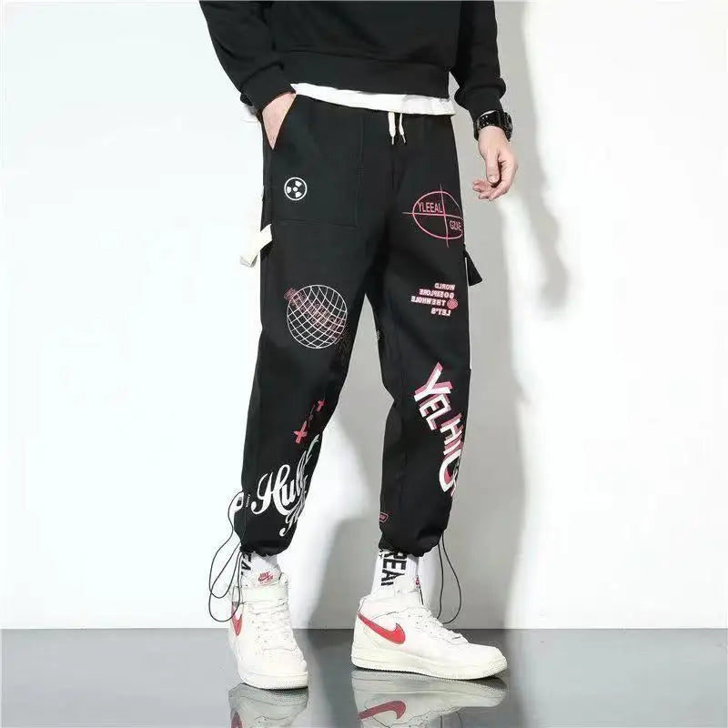 Cotton Cargo Pants Graffiti Multi Pockets Loose Fit