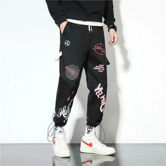 Cotton Cargo Pants Graffiti Multi Pockets Loose Fit