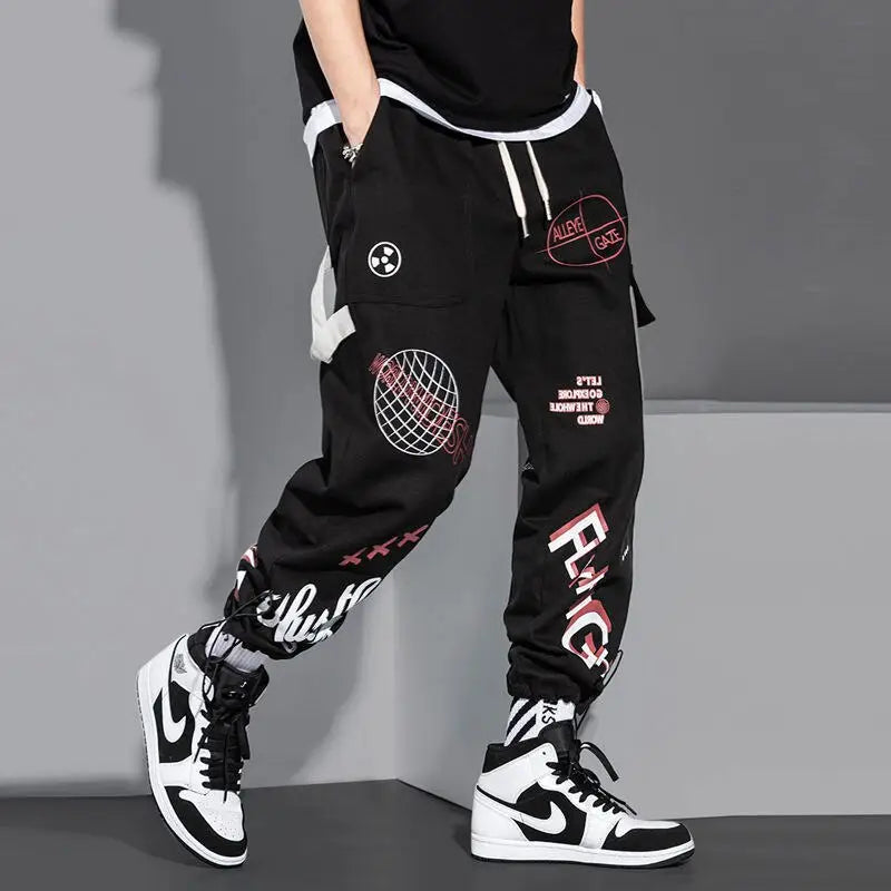 Cotton Cargo Pants Graffiti Multi Pockets Loose Fit