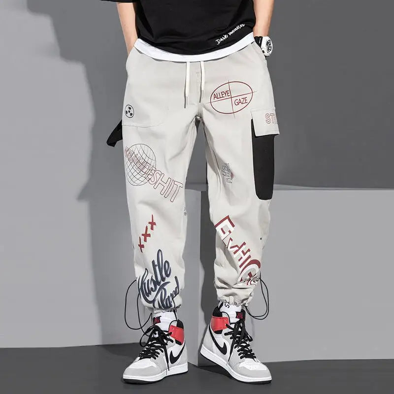 Cotton Cargo Pants Graffiti Multi Pockets Loose Fit