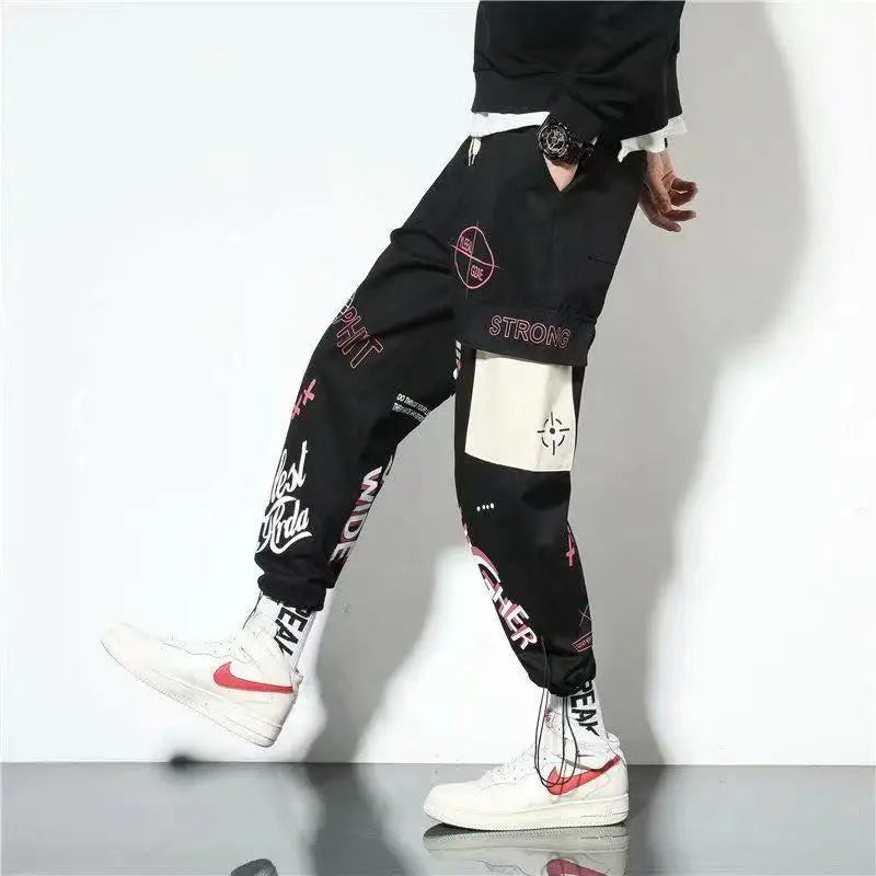Cotton Cargo Pants Graffiti Multi Pockets Loose Fit