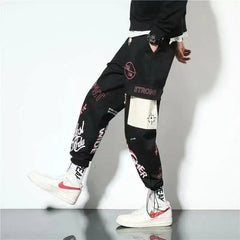 Cotton Cargo Pants Graffiti Multi Pockets Loose Fit