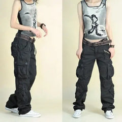 Cotton Cargo Pants Multi Pockets Loose Baggy Hip Style