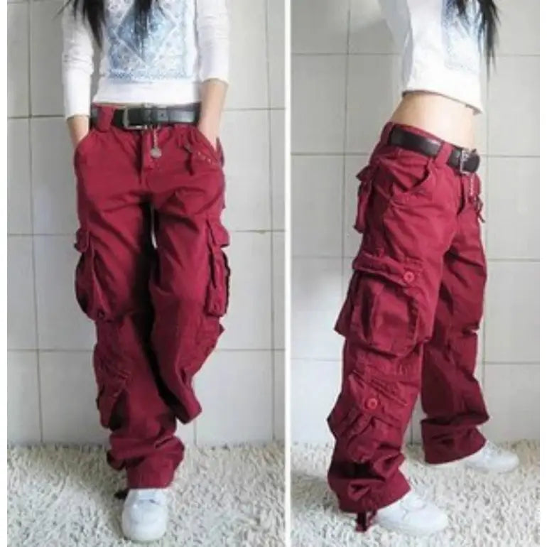 Cotton Cargo Pants Multi Pockets Loose Baggy Hip Style