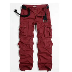 Cotton Cargo Pants Multi Pockets Loose Baggy Hip Style red