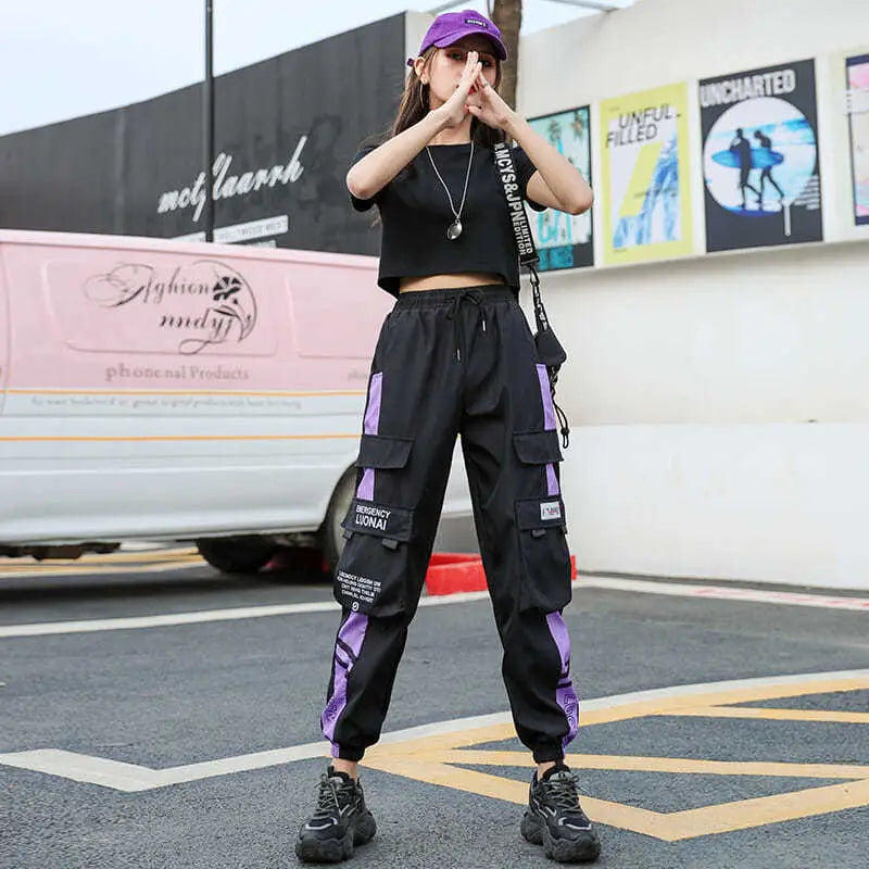 Cotton Cargo Pants with Multiple Pockets High Waist